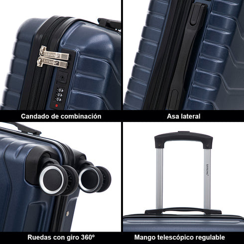 RAYKONG Maleta de Cabina 55x40x20cm Policarbonato (40L) semirígida Trolley pequeño Equipaje de Mano 4 Ruedas giratorios a 360º Cierre numérico-Azulmarino